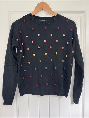 Charlie B Black Pom-Pom Crewneck Sweater - XS